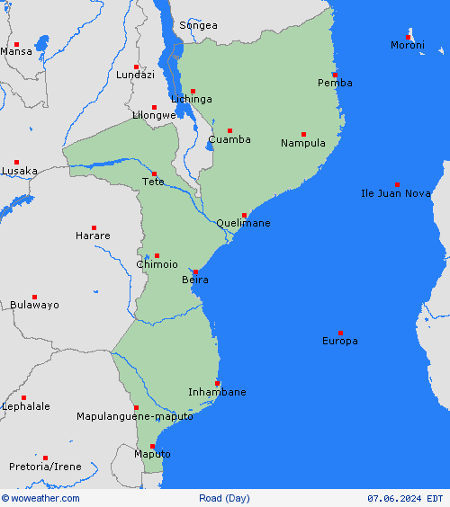 estado de la vía Mozambique Africa Mapas de pronósticos