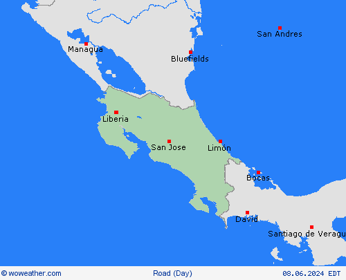 road conditions Costa Rica Central America Forecast maps